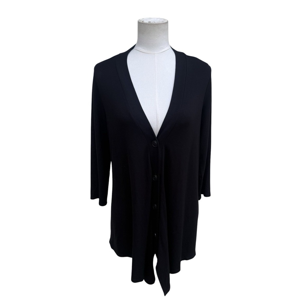 Susan Graver Weekend Cardigan Womens XS Black Button Front Rayon Stretch Tunic